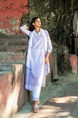 Dusty Pink Pure Cotton Hand Block Printed Kurta Set with Dupatta