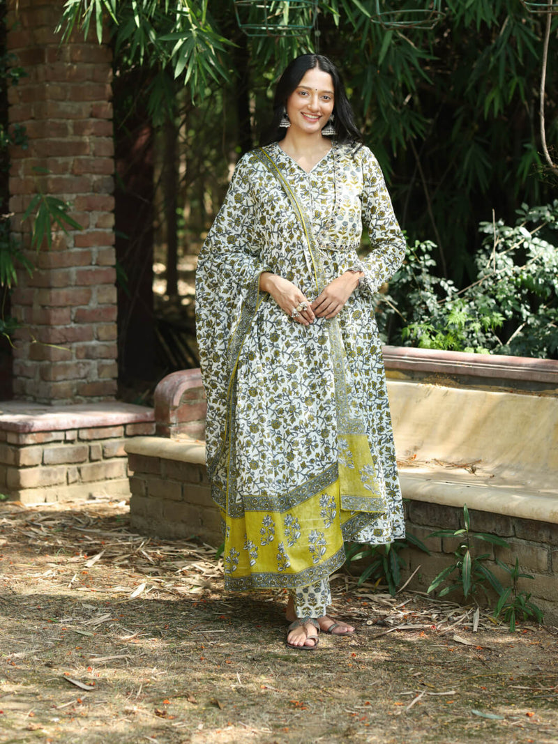 green floral anarkali kurta set