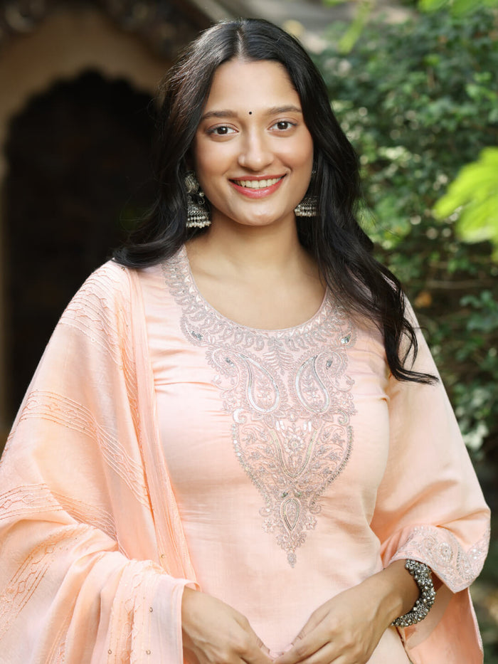 peach viscose silk kurti