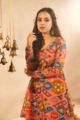 Multi-Colored Chinon Embroidered Kurta & Palazzo Set