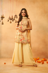 Light Yellow Festive Wear Kurta, Skirt & Dupatta Set