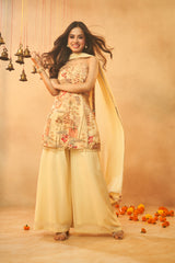 Light Yellow Festive Wear Kurta, Skirt & Dupatta Set