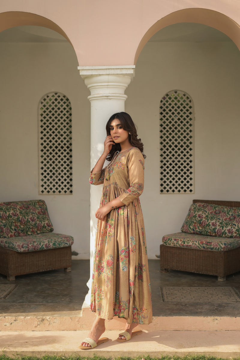 Floral Keyhole Neck Muslin Gown - Main Image