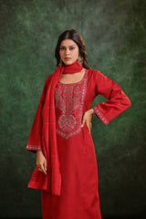 Ruby Radiance Roman  Silk Kurta Set With Dupatta