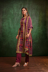 Wine Whisper Muslin  Kurta Set