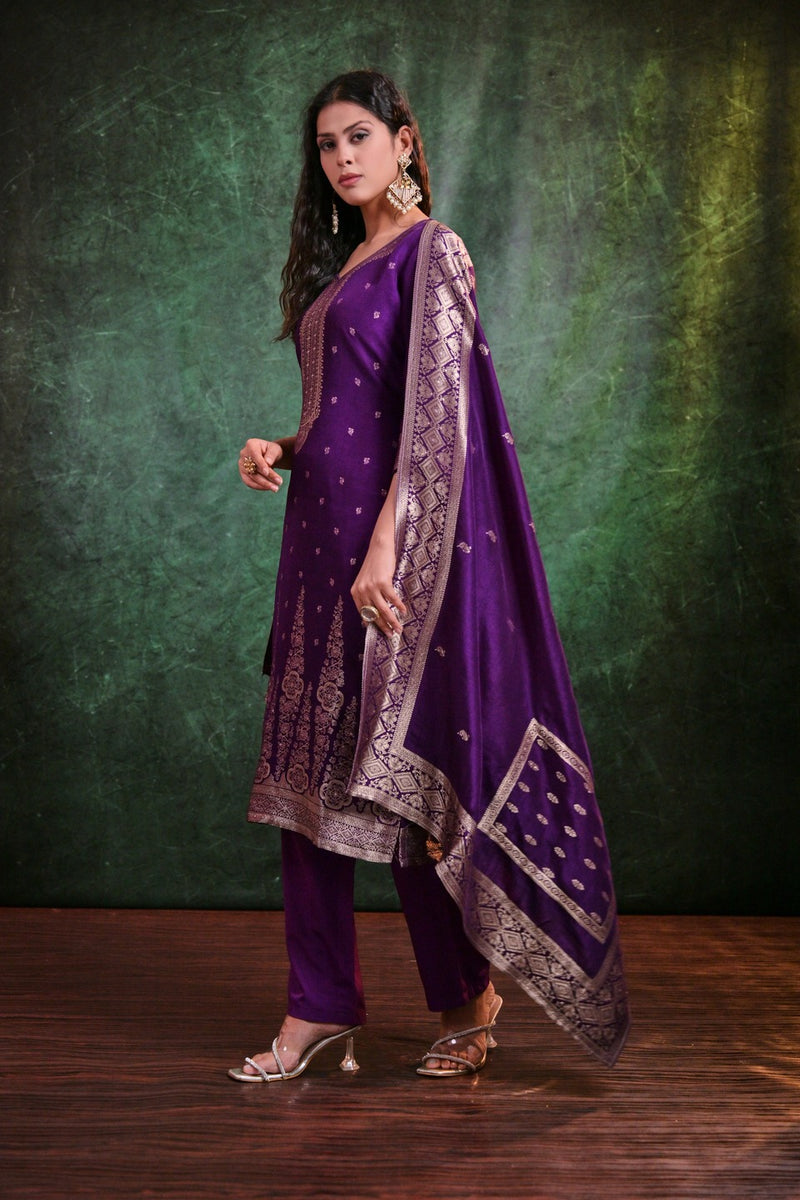 Amethyst Radiance Muslin  Kurta Set With Dupatta