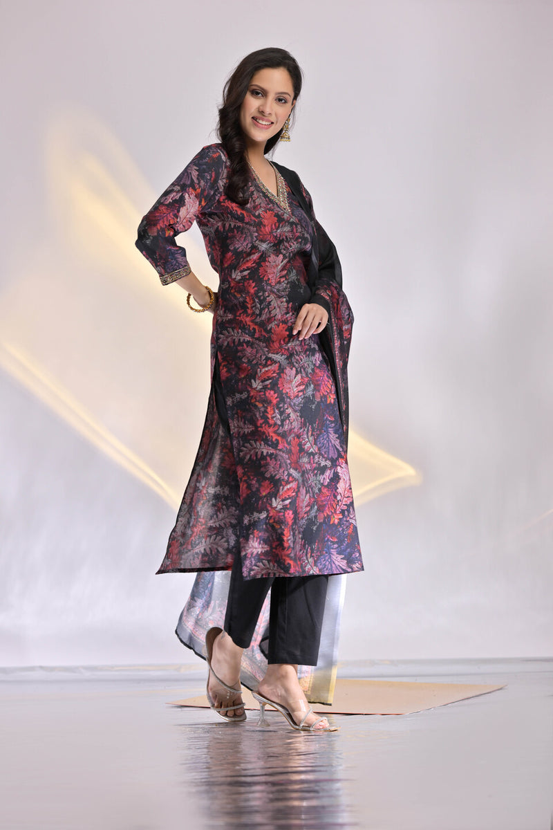 Embroidered Muslin  Suit Set with Dupatta