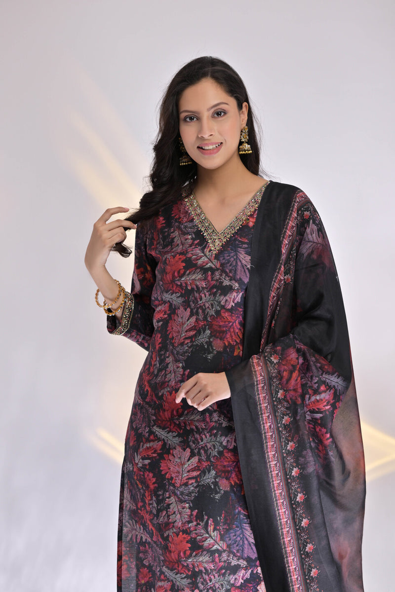 Embroidered Muslin  Suit Set with Dupatta