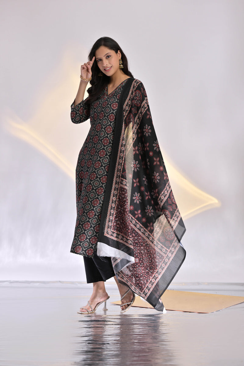 Chanderi Patola V-Neck  Suit Set