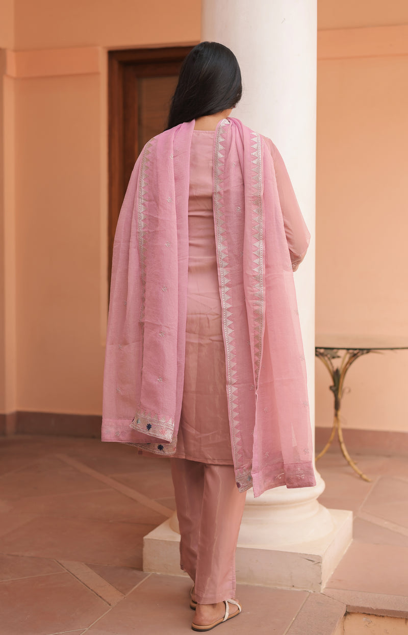 Blush Grace Organza Suit Set With Dupatta