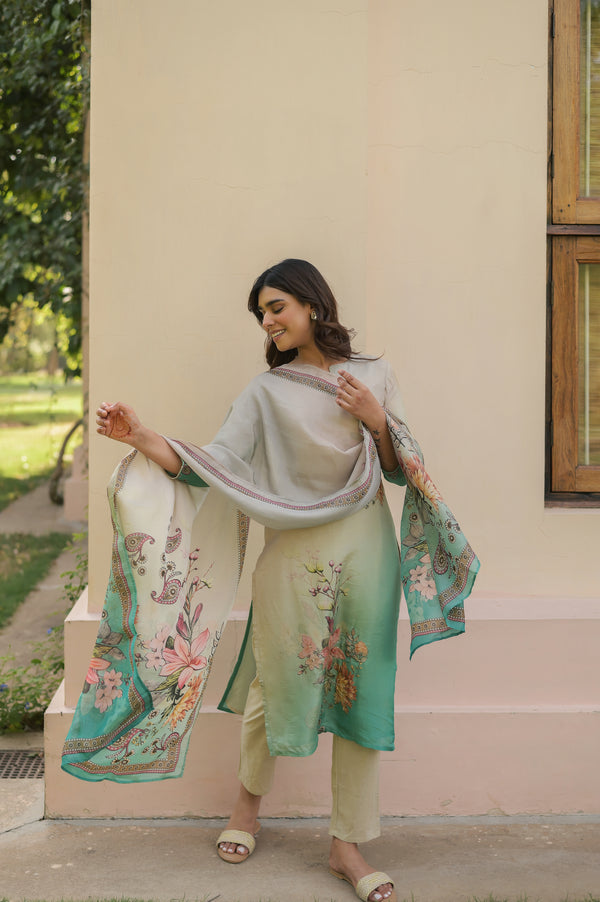 Floral Grace Keyhole Kurta Set With Dupatta