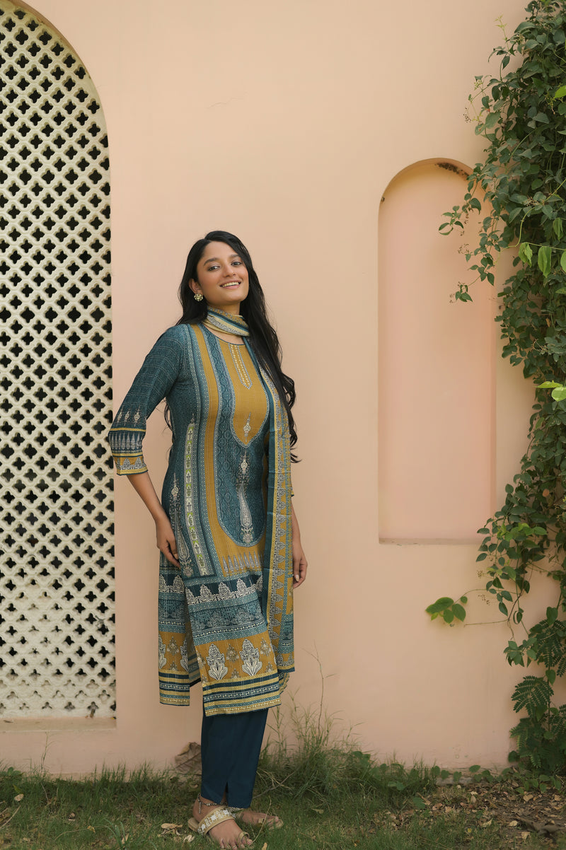 Aqua Blossom Paisley Kurta Set With Dupatta