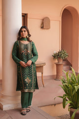 Emerald Charm Jacquard Set With Dupatta