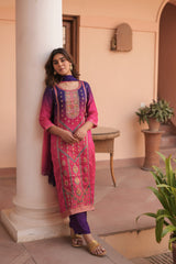 Pink Blue Harmony Kurta Set With Dupatta