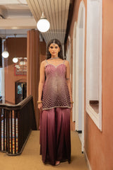 Plum Sunburst Embellished Poly Chinon Set