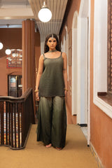 Olive Night Embellished Poly Chinon Set