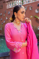 Radiant Fuchsia Floral Mul Chanderi Set