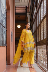Sunshine Yellow Embellished Mul Chanderi Set