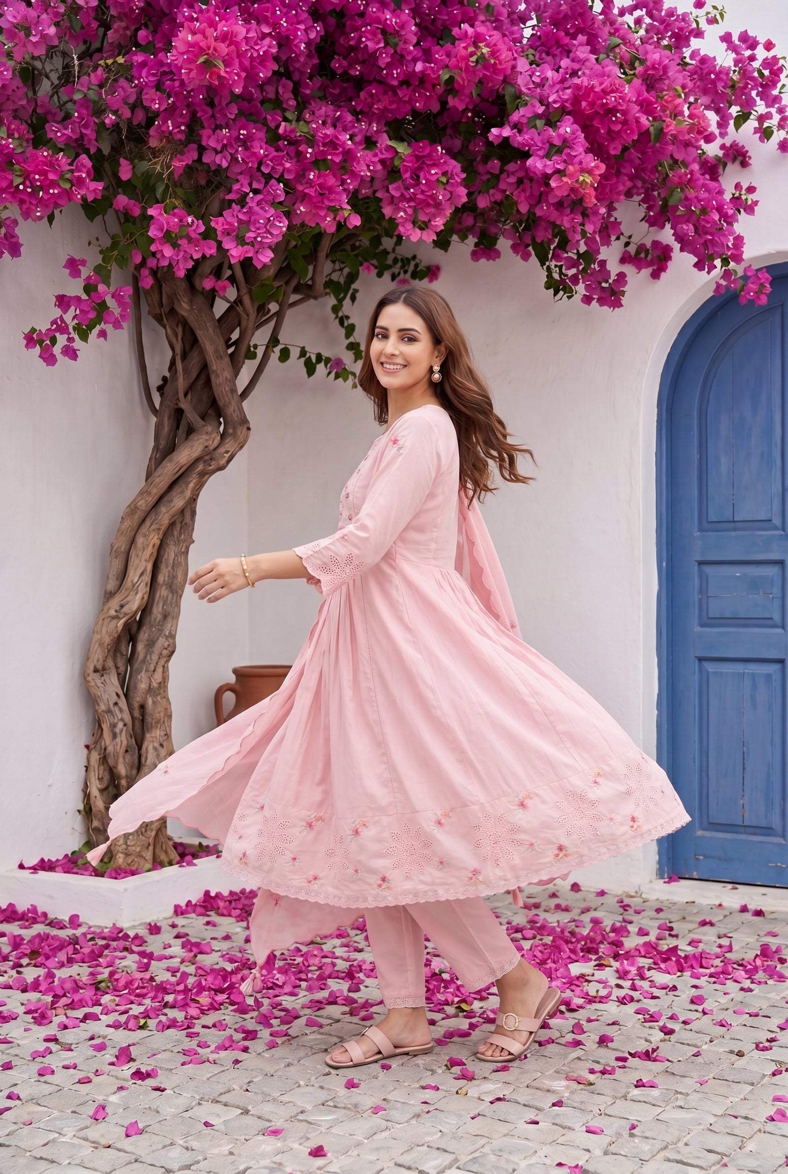 ROSE PETAL FLORAL FLARED SUIT SET