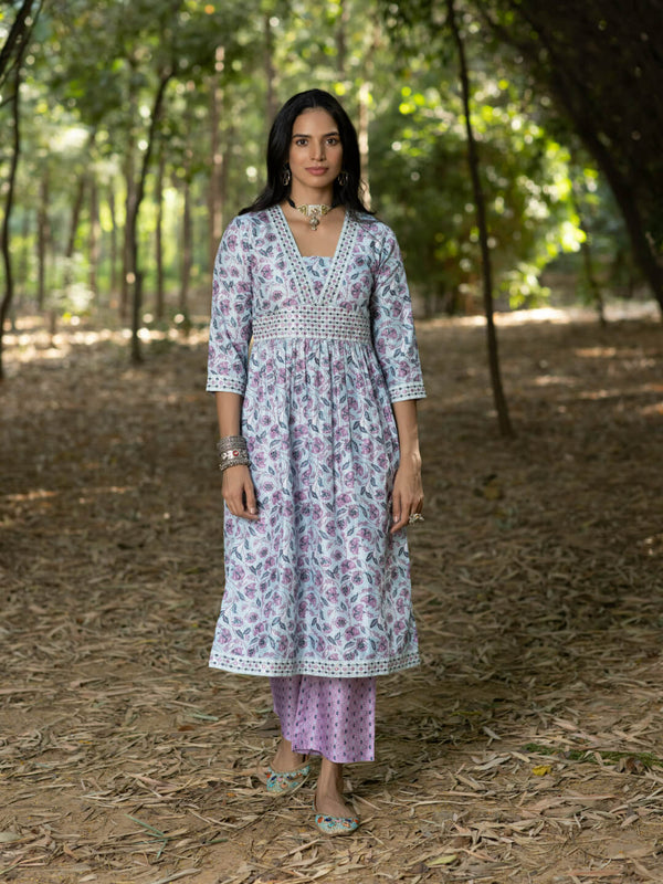 purple embroidered kurta set