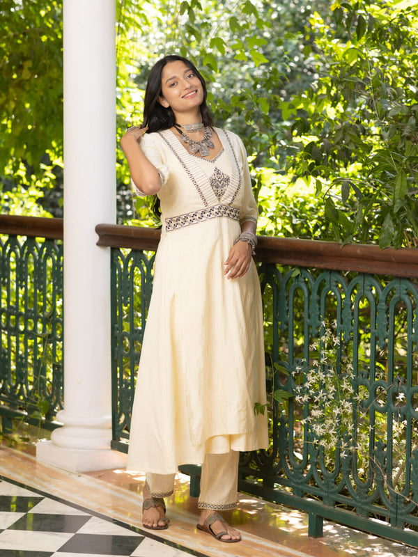 off white thread work kurta palazzo set