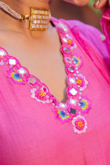 Radiant Fuchsia Floral Mul Chanderi Set