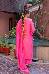 Radiant Fuchsia Floral Mul Chanderi Set