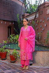 Radiant Fuchsia Floral Mul Chanderi Set