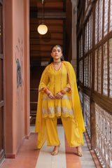 Sunshine Yellow Embellished Mul Chanderi Set
