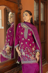 Royal Magenta Embellished Poly Chinon Set