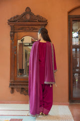 Royal Magenta Embellished Poly Chinon Set
