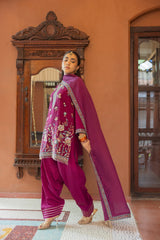 Royal Magenta Embellished Poly Chinon Set