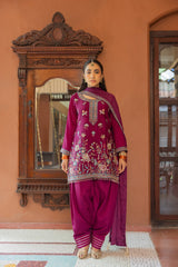 Royal Magenta Embellished Poly Chinon Set