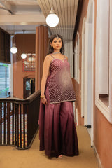 Plum Sunburst Embellished Poly Chinon Set