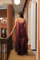Plum Sunburst Embellished Poly Chinon Set