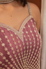 Plum Sunburst Embellished Poly Chinon Set