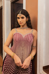 Plum Sunburst Embellished Poly Chinon Set