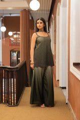 Olive Night Embellished Poly Chinon Set