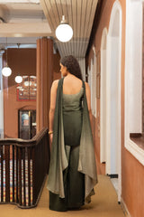 Olive Night Embellished Poly Chinon Set
