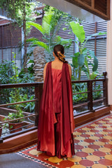 Crimson Radiance Embellished Poly Chinon Sharara Set