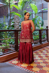 Crimson Radiance Embellished Poly Chinon Sharara Set