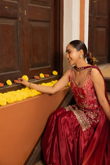 Crimson Radiance Embellished Poly Chinon Sharara Set
