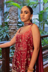 Crimson Radiance Embellished Poly Chinon Sharara Set