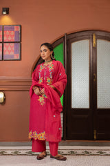 Vibrant Magenta Floral Mul Chanderi Set