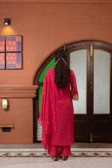 Vibrant Magenta Floral Mul Chanderi Set