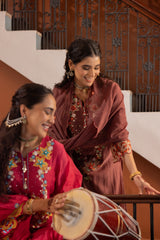 Vibrant Magenta Floral Mul Chanderi Set