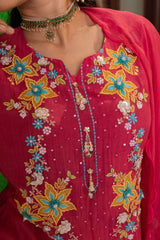 Vibrant Magenta Floral Mul Chanderi Set