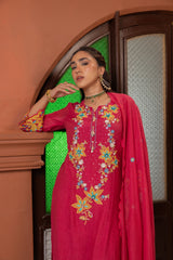 Vibrant Magenta Floral Mul Chanderi Set