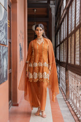 Rust Orange Embellished Mul Chanderi Set