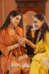 Rust Orange Embellished Mul Chanderi Set